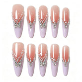 V-Shape Full Diamond Silver Glitter Press On Nails