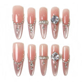 Nude Pink Polka Dot Full Diamond Press On Nails