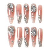 Silver Pink Gradient Pearl Zircon Press On Nails