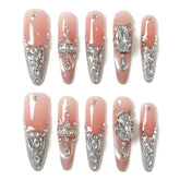 Silver Glitter Butterfly Zircon Press On Nails
