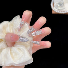 Silver Glitter Butterfly Zircon Press On Nails