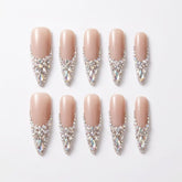 Nude Champagne Full Swarovski Crystal Tip Stiletto Press On Nails | Luxury Bridal Reusable False Nails