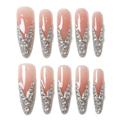 Pearl Zircon Silver Glitter Press On Nails
