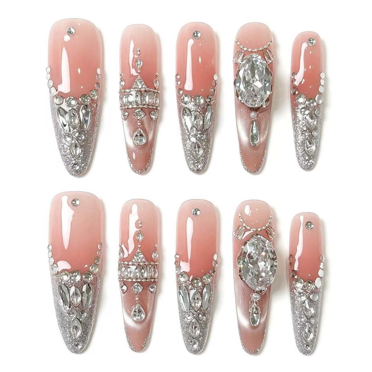 Silver Glitter Butterfly Zircon Press On Nails