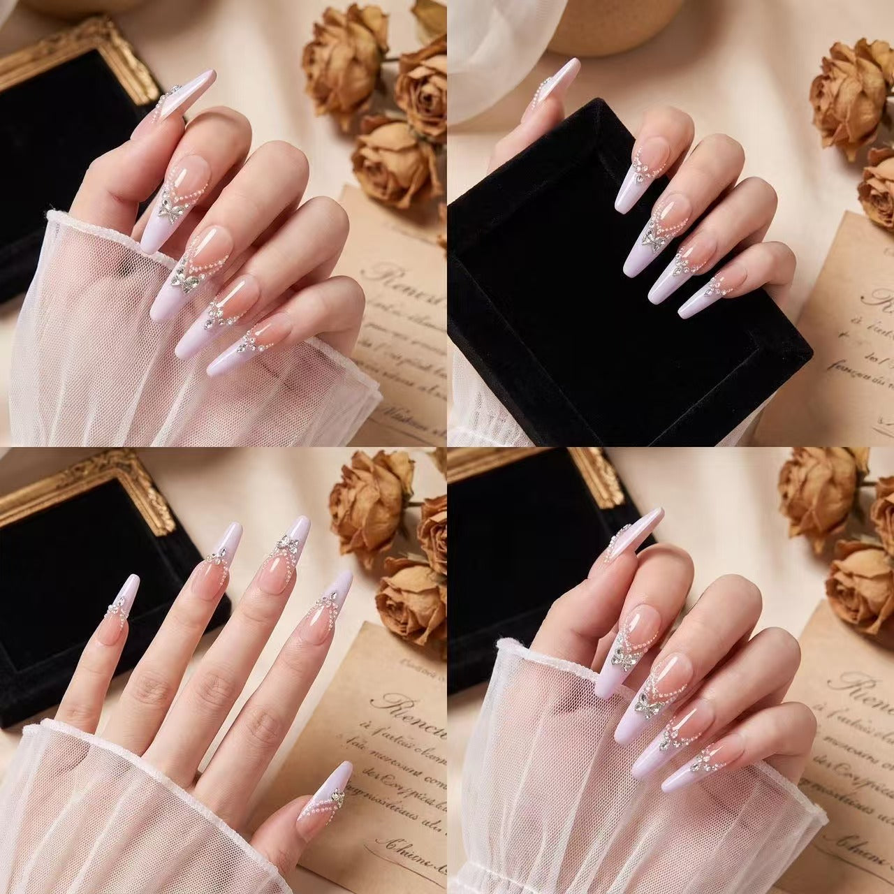 V-Shape Full Diamond Silver Glitter Press On Nails