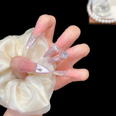 Nude Pink Polka Dot Full Diamond Press On Nails