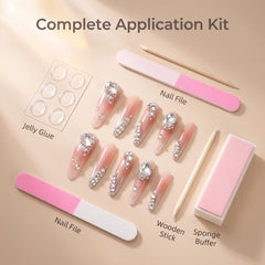 Silver Pink Gradient Pearl Zircon Press On Nails
