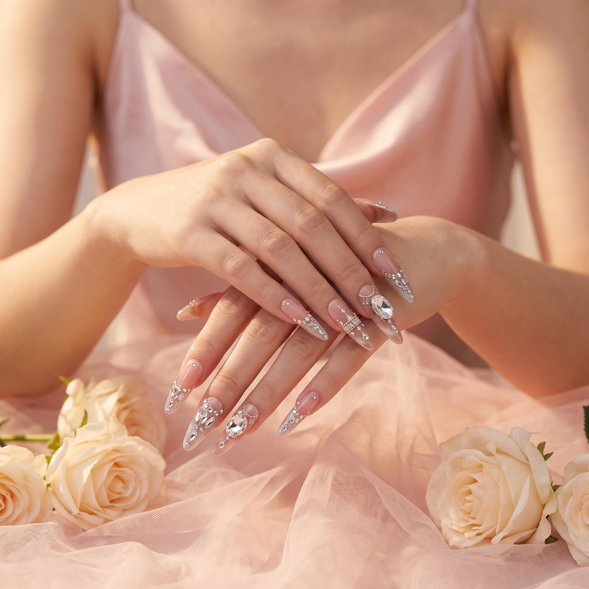 Silver Glitter Butterfly Zircon Press On Nails