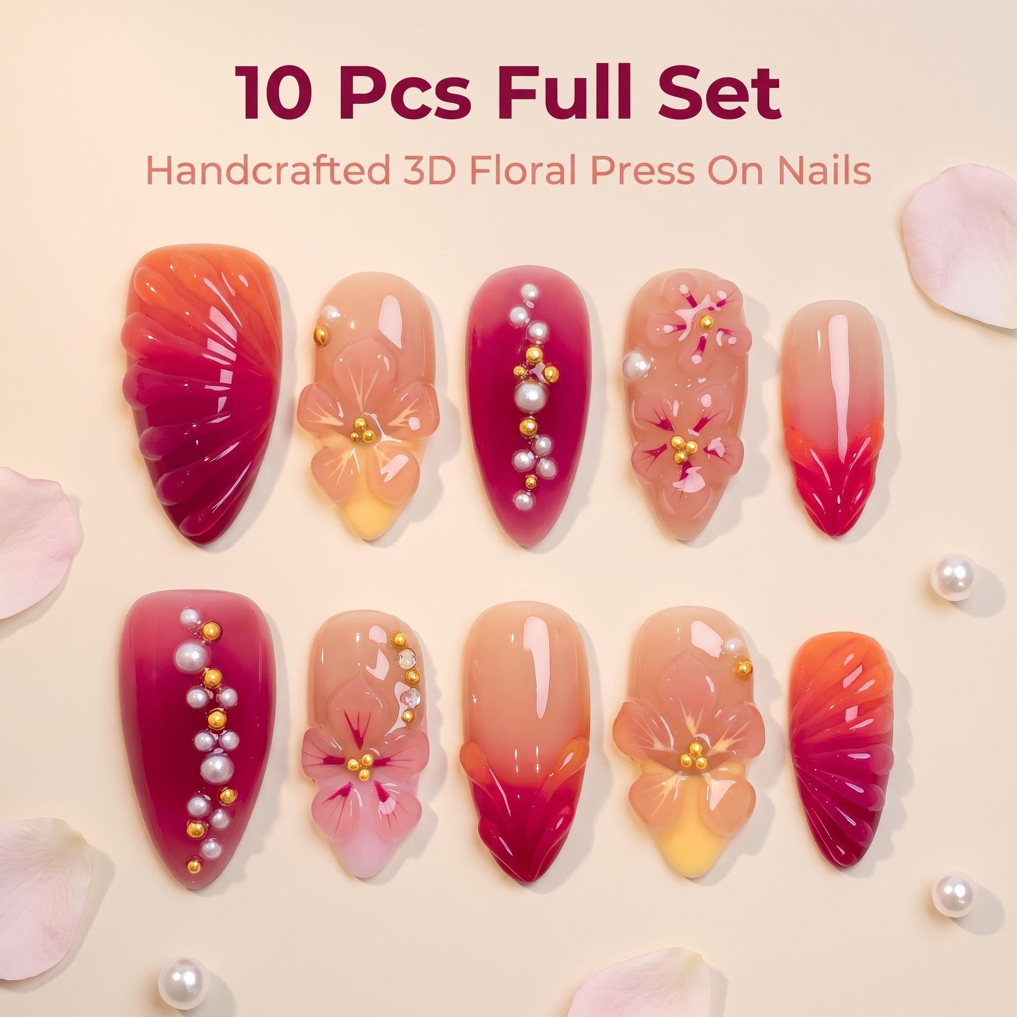 Nude Pink Pearl & Zircon Luxury Long Press On Nails