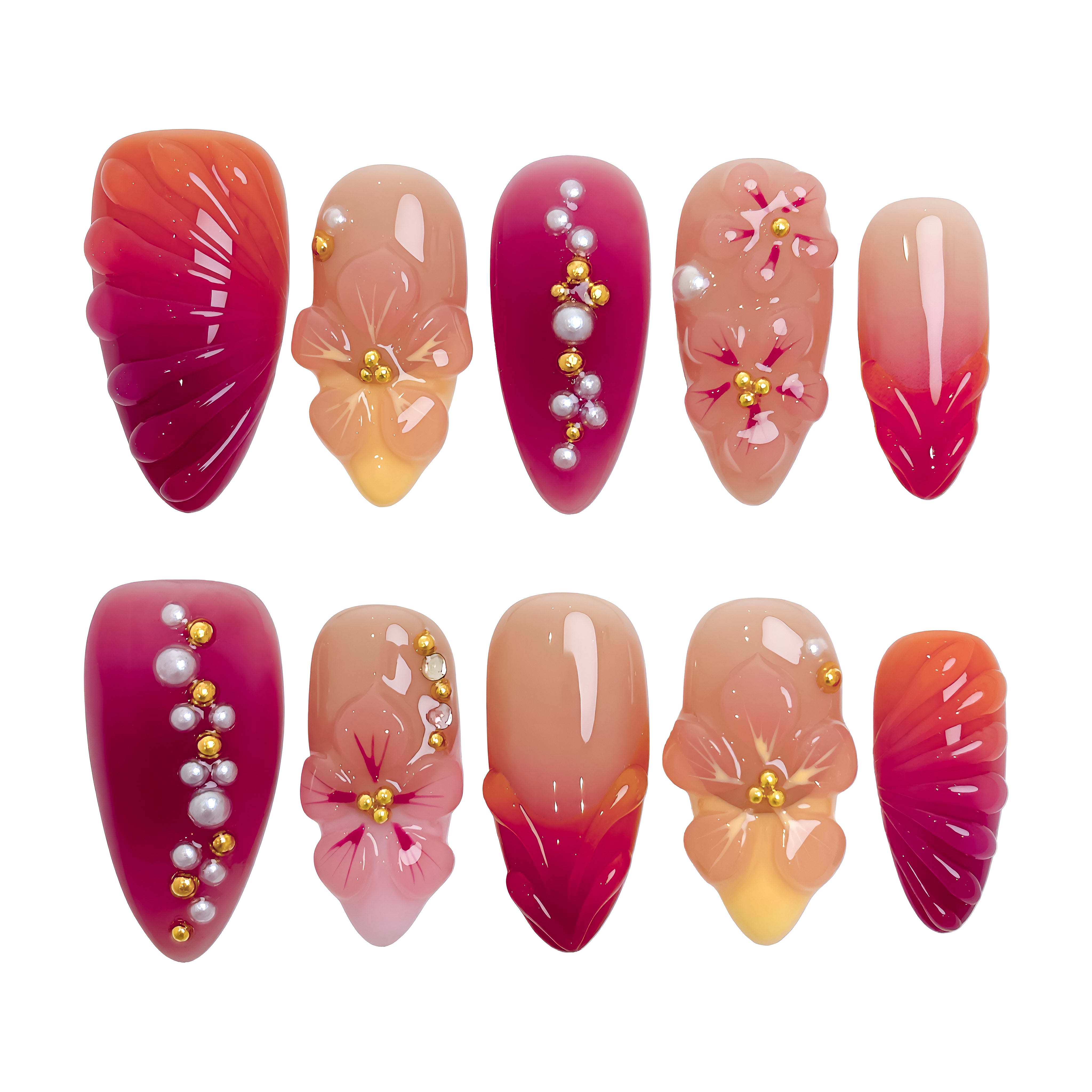 Nude Pink Pearl & Zircon Luxury Long Press On Nails