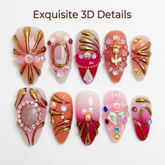 Red Brown Polka Dot White Flower Press On Nails