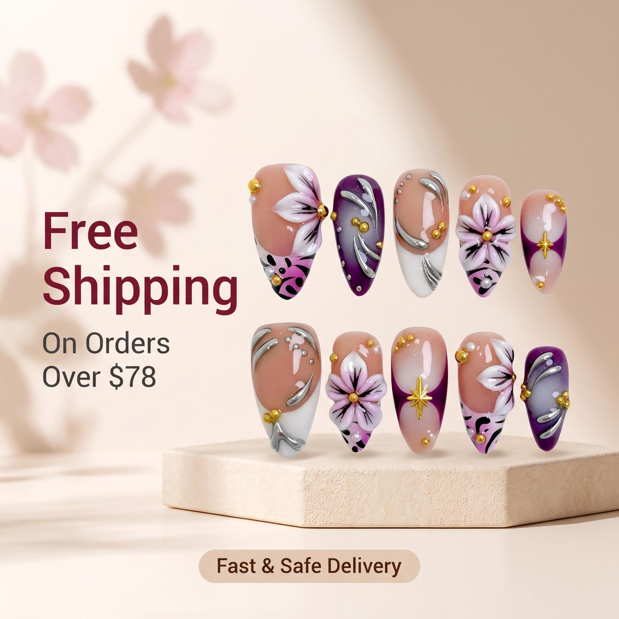 Purple Dream Lily Luxury Press‑On Nail Set