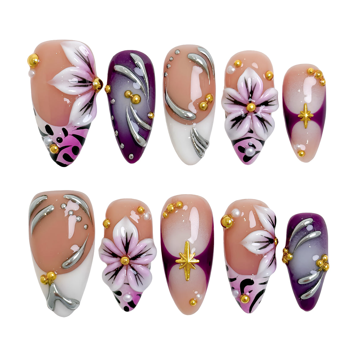 Purple Dream Lily Luxury Press‑On Nail Set